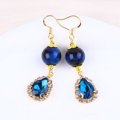 12 mm di pietra cristallina occhio di tigre blu con lacrima blu luccicante fascino orecchino corto per regali