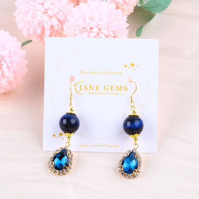 12 mm di pietra cristallina occhio di tigre blu con lacrima blu luccicante fascino orecchino corto per regali