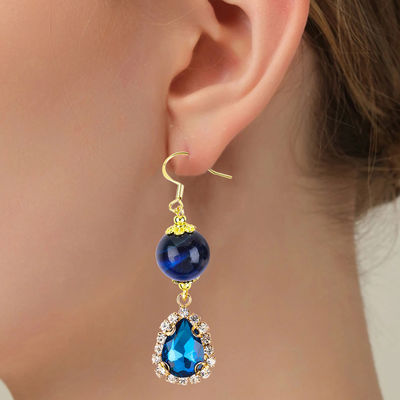 12 mm di pietra cristallina occhio di tigre blu con lacrima blu luccicante fascino orecchino corto per regali
