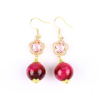 14MM Rosa Occhio di Tigre Rosso Con Fiore Rosa Charm Forma Rotonda Orecchini Corti Per Partito Regalo