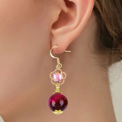 14MM Rosa Occhio di Tigre Rosso Con Fiore Rosa Charm Forma Rotonda Orecchini Corti Per Partito Regalo