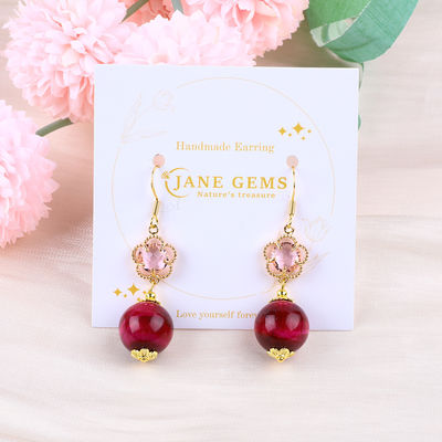 14MM Rosa Occhio di Tigre Rosso Con Fiore Rosa Charm Forma Rotonda Orecchini Corti Per Partito Regalo