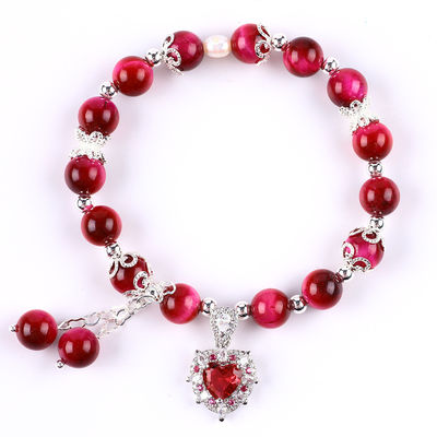 8mm Round Stone Rose Red Tiger's Eye con perline braccialetto stretch