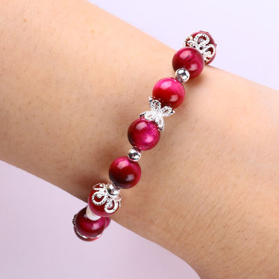 8mm Round Stone Rose Red Tiger's Eye con perline braccialetto stretch