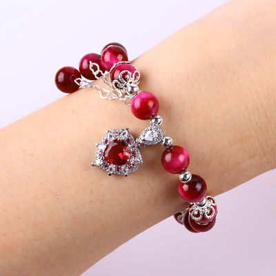 8mm Round Stone Rose Red Tiger's Eye con perline braccialetto stretch