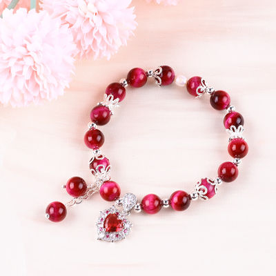 8mm Round Stone Rose Red Tiger's Eye con perline braccialetto stretch
