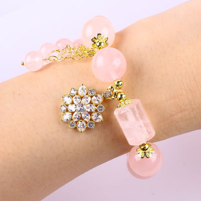 12MM 14MM Braccialetto rosa quarzo cristallo perla braccialetto di gemme di guarigione