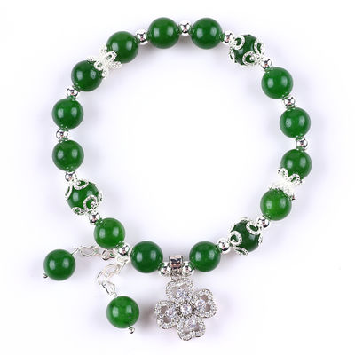 8MM Pietra di Giada Verde Scuro Con Spinner Fiore Incantesimo Guarigione Spirituale Forma Rotonda Stretch Bead Bracelet