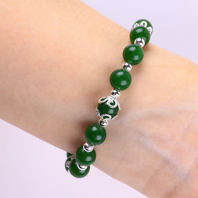 8MM Pietra di Giada Verde Scuro Con Spinner Fiore Incantesimo Guarigione Spirituale Forma Rotonda Stretch Bead Bracelet