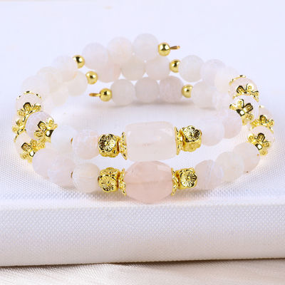 Agate Bianco Genuino Cristallo Pietra di Guarigione Spirituale Forma Rotonda Pieghevole Doppia Strato Regolabile