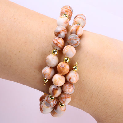 Red Network Stone Gemstone Handmade Gioielleria doppio strato Regolabile perla braccialetto