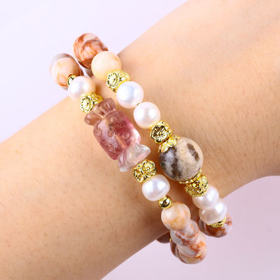 Red Network Stone Gemstone Handmade Gioielleria doppio strato Regolabile perla braccialetto
