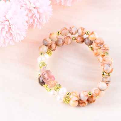 Red Network Stone Gemstone Handmade Gioielleria doppio strato Regolabile perla braccialetto
