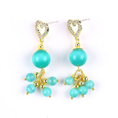 Gemme a mano 6MM 12MM Verde Occhio di Gatto Con Cuore Stud Dangle Orecchino Per Regali