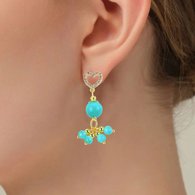 Gemme a mano 6MM 12MM Verde Occhio di Gatto Con Cuore Stud Dangle Orecchino Per Regali