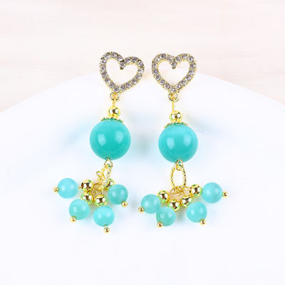 Gemme a mano 6MM 12MM Verde Occhio di Gatto Con Cuore Stud Dangle Orecchino Per Regali