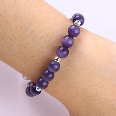 Gemstone Purple Cat Eye With Bear Handmade Round Shape Stretch Bead Bracelet Per Gioielli Regalo