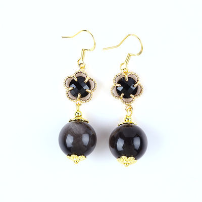 Orecchini in pietra di cristallo fatti a mano Argento lucente ossidiana Gemstone con perline pendenti orecchini di pietra di cristallo curativi orecchini