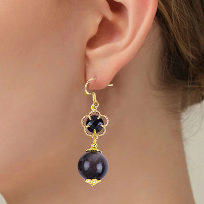 Orecchini in pietra di cristallo fatti a mano Argento lucente ossidiana Gemstone con perline pendenti orecchini di pietra di cristallo curativi orecchini