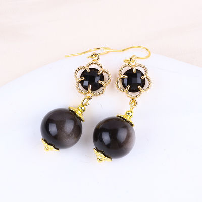 Orecchini in pietra di cristallo fatti a mano Argento lucente ossidiana Gemstone con perline pendenti orecchini di pietra di cristallo curativi orecchini