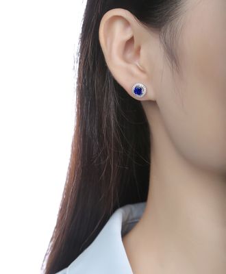 Blu 925 Sterling Silver Zircon Round Gemstone Stud Orecchini Da Regalare