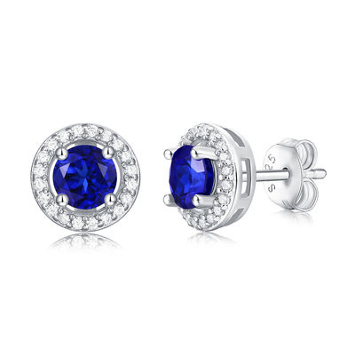 Blu 925 Sterling Silver Zircon Round Gemstone Stud Orecchini Da Regalare
