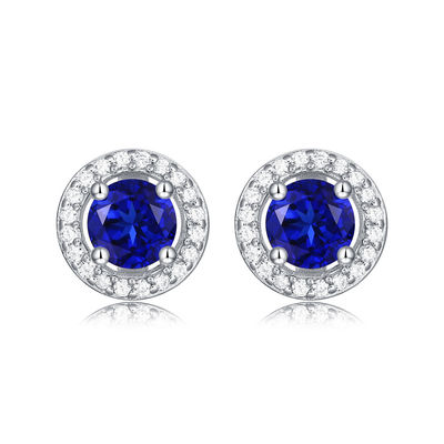Blu 925 Sterling Silver Zircon Round Gemstone Stud Orecchini Da Regalare