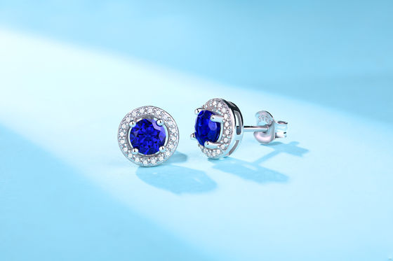 Blu 925 Sterling Silver Zircon Round Gemstone Stud Orecchini Da Regalare