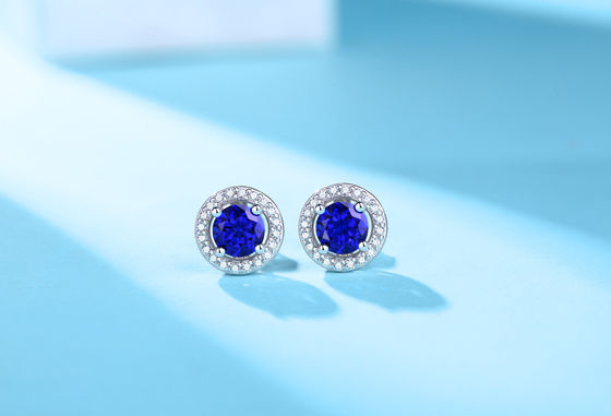 Blu 925 Sterling Silver Zircon Round Gemstone Stud Orecchini Da Regalare