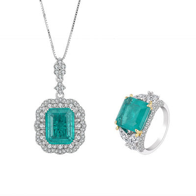 Circone Quadrato Gemstone Collare Pendente Anello Set Per Regalo Di Complimenti