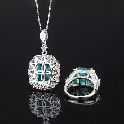 Circone Quadrato Gemstone Collare Pendente Anello Set Per Regalo Di Complimenti