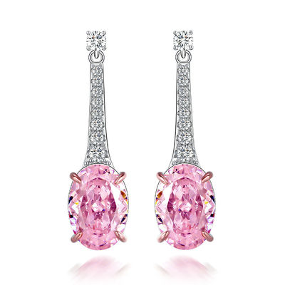 925 Sterling Silver Zircon Lunghi orecchini ovali colore personalizzato