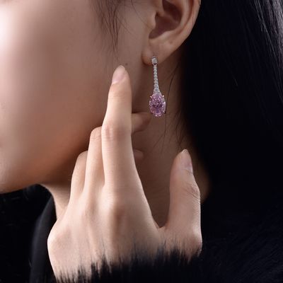 925 Sterling Silver Zircon Lunghi orecchini ovali colore personalizzato