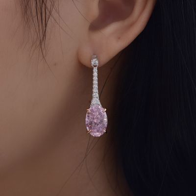 925 Sterling Silver Zircon Lunghi orecchini ovali colore personalizzato