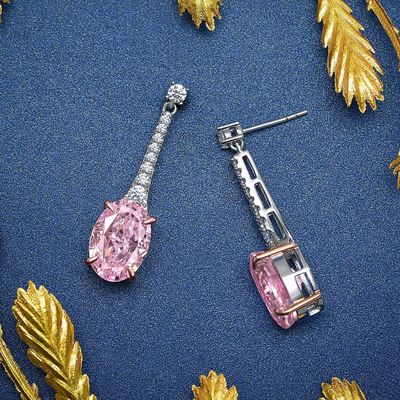 925 Sterling Silver Zircon Lunghi orecchini ovali colore personalizzato