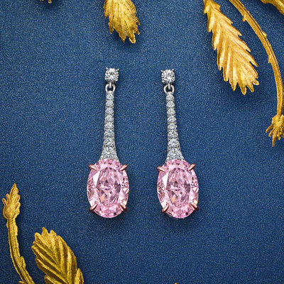 925 Sterling Silver Zircon Lunghi orecchini ovali colore personalizzato