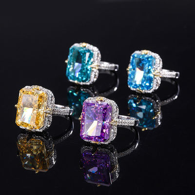 Purple / Aqua Blue / Yellow Gemstone 925 Sterling Silver Zircon Anello di fidanzamento sposa