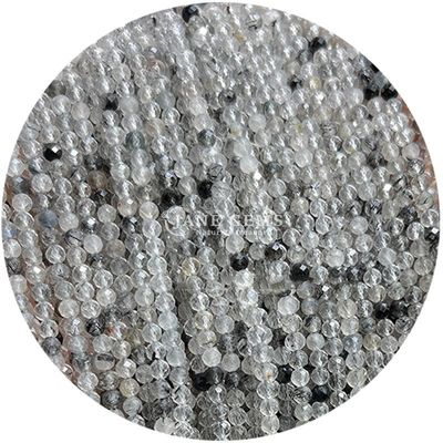Perle di gemme cristalline naturali di facce rotonde di forma piccola Morganite nero Rutilato Quarzo fili di perle sciolte per braccialetti