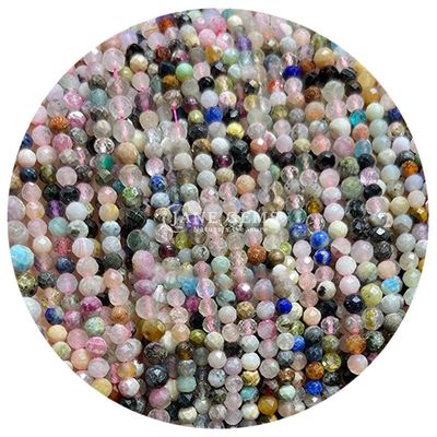 Perle di gemme cristalline naturali di facce rotonde di forma piccola Morganite nero Rutilato Quarzo fili di perle sciolte per braccialetti