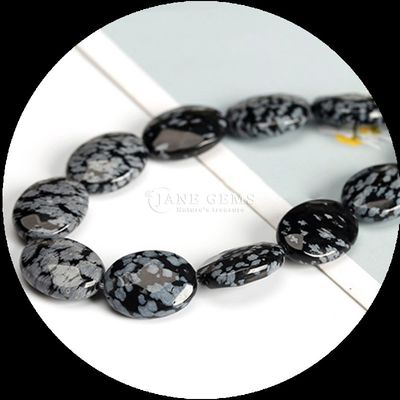 Perle di gemma a forma ovale sfaccettata cristallo naturale Howlite fiocco di neve ossidiana pietra perle sciolte per braccialetti