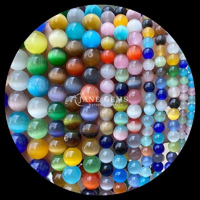 Forma rotonda perla di gemme colorata blu verde arancione colore gatto occhio sciolto perle fili per braccialetti