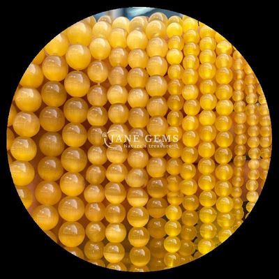 Colore blu d'oliva oro gemme perla forma rotonda occhio di gatto filo di perla sciolto per gioielli fatti a mano