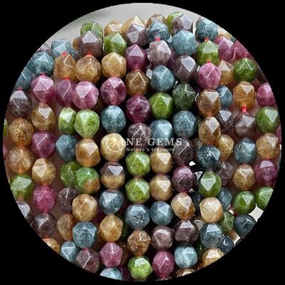 Perle di gemme naturali di forma sfaccettata rosa quarzo turmalina fili sciolti per la fabbricazione di gioielli
