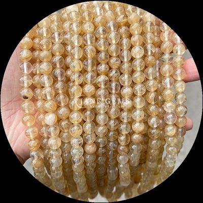Pietra preziosa lucidata taglio rotondo fuoco quarzo oro Rutilato Quarzo perline fili per la fabbricazione di gioielli fai da te