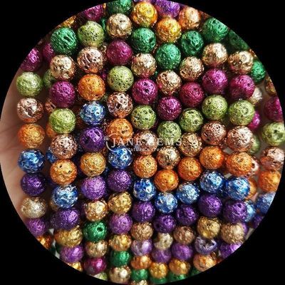 Perle di pietra preziosa di forma rotonda lucidate in vari colori pietra di lava rivestita per stupefacenti gioielli artigianali