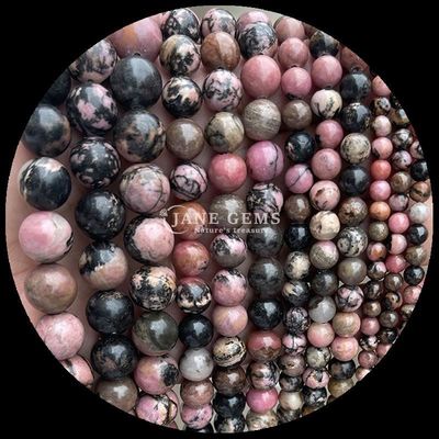 Perle di forma rotonda perle di gemme naturali perle lucidate di rhodonite fili di perle sciolte per collezioni di gioielli squisiti